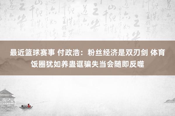 最近篮球赛事 付政浩：粉丝经济是双刃剑 体育饭圈犹如养蛊诓骗失当会随即反噬